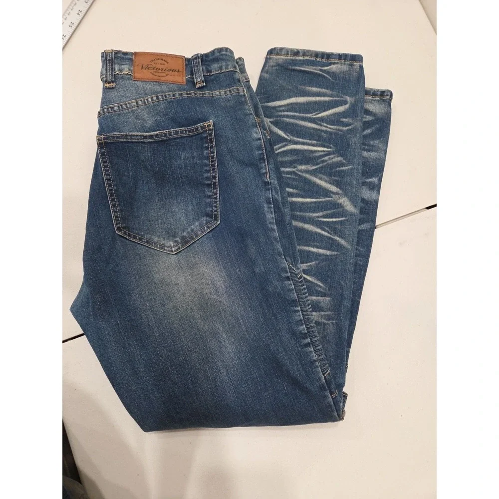 Victorious Denim Stretch Skinny Dark Blue Wash Jeans Size 38x32 Distressed